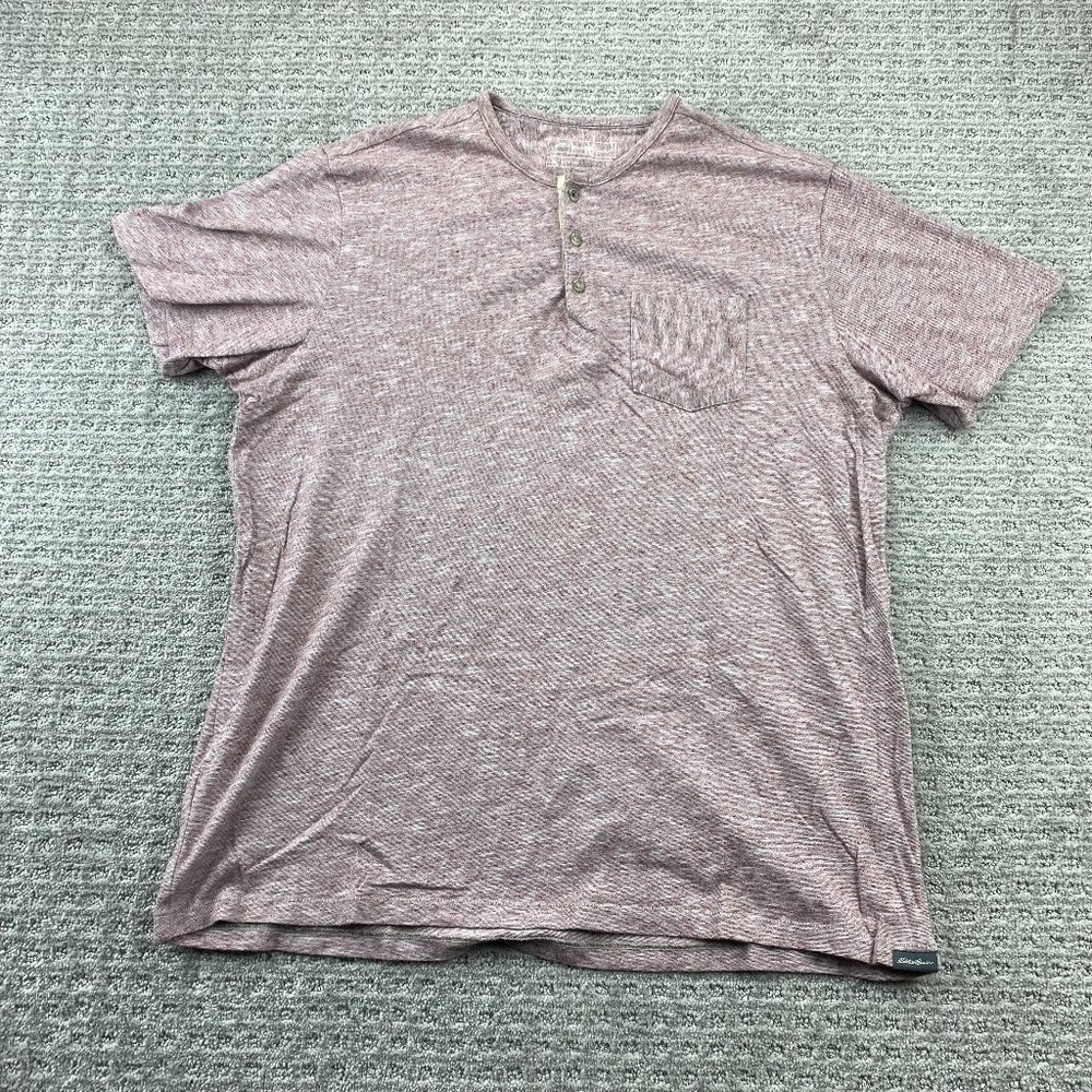 Eddie Bauer Shirt Men Large L Red 1/4 Button Casual Pocket Outdoors 100% Cotton